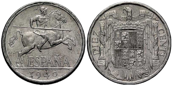 moneda de 10 centimos de peseta de 1940