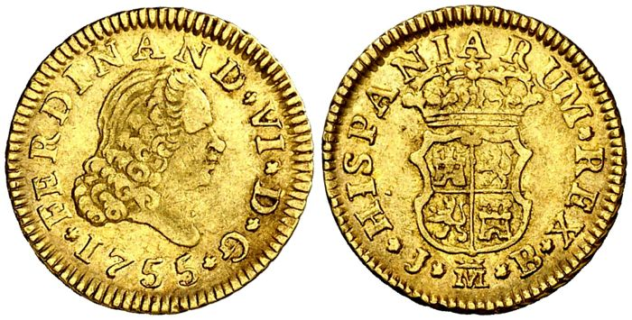 moneda de 1/2 escudo de 1755